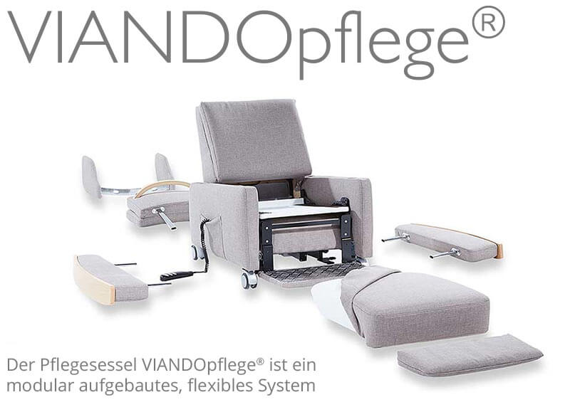 Der Pflegesessel VIANDO: Alle Komponenten sind steckbar und erleichtern die Handhabung in der Pflege. Die Armlehnen / das Kopfteil des Pflegesessels sind schnell zu entfernen. Der Pflegesessel VIANDO: Alle Komponenten sind steckbar und erleichtern die Handhabung in der Pflege. Die Armlehnen / das Kopfteil des Pflegesessels sind schnell zu entfernen.