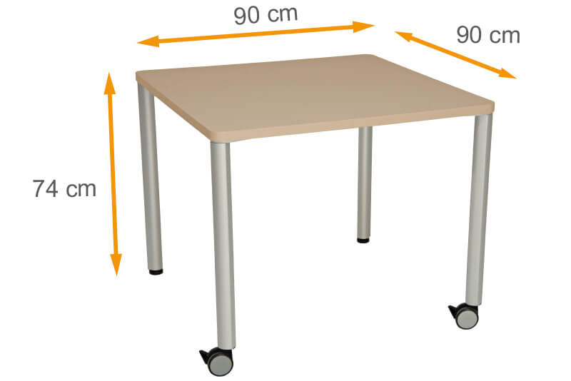 Fahrbarer Tisch in 90x90 cm