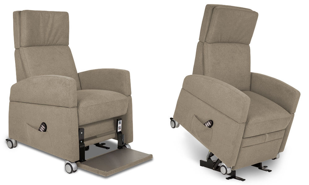 Pflegestuhl mit Aufstehhilfe und Rollstuhlfunktion