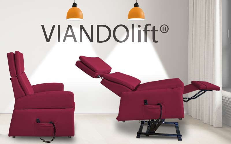VIANDOlift, hoehenverstellbarer Sessel mit Liftfunktion, Sitzhöhe in der Höhe verstellbar.